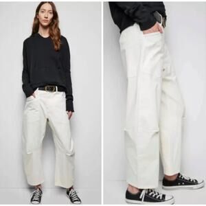 Nili Lotan Pants 2 Shon Cotton Twill Barrel White Eggshell Minimalist Luxury
